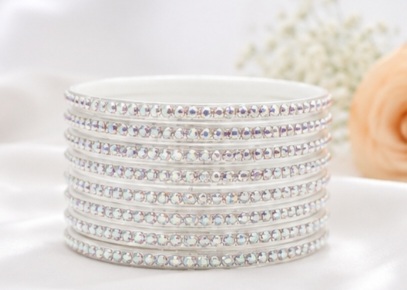 Premium White Crystal Stone Glass Bangles Set for Women & Girls | Elegant Shimmering Bridal & Party Wear Chudi Set (12 Pieces) - Alternate View
